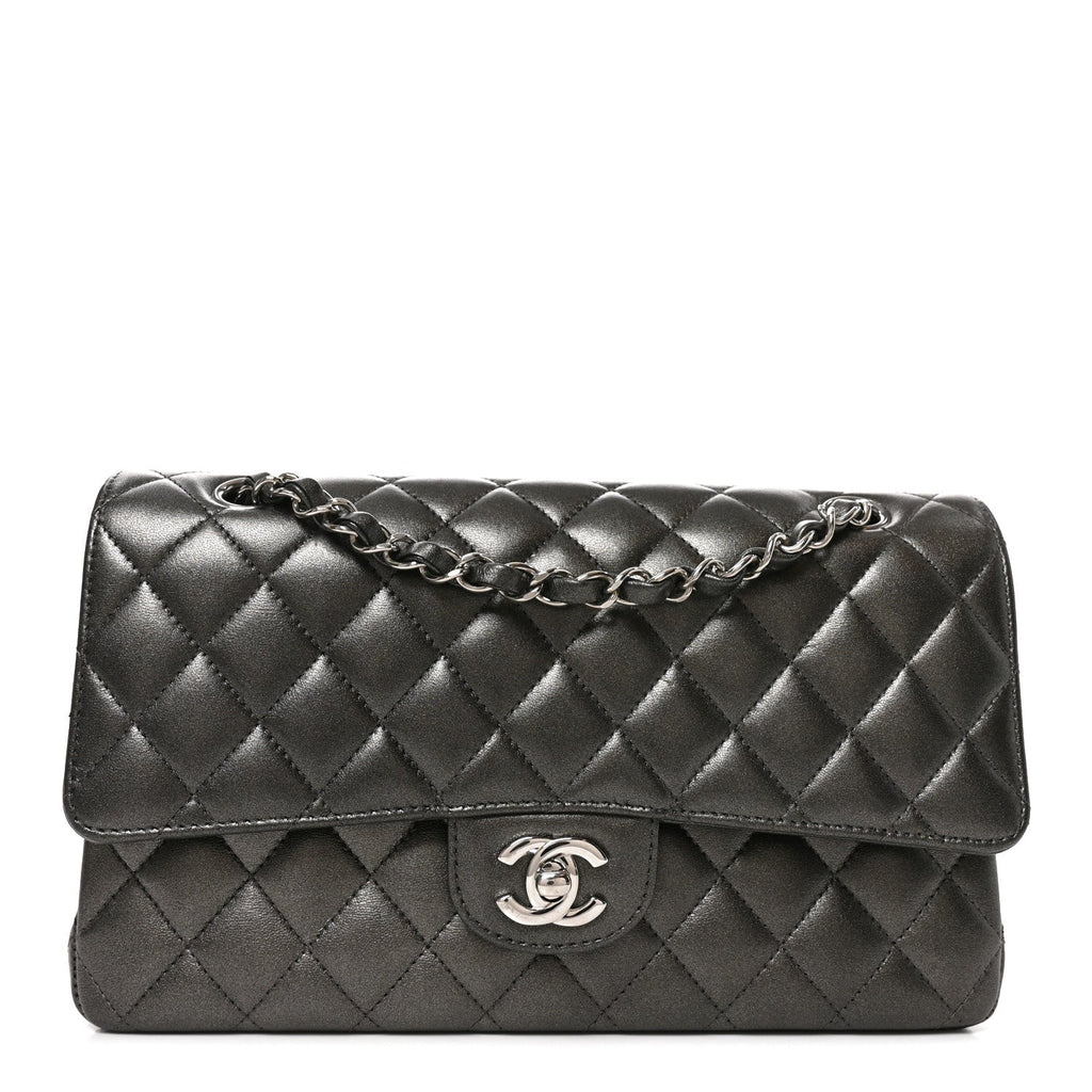 Chanel Metallic Lambskin Quilted Medium Double Flap Anthracite