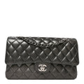 Chanel Metallic Lambskin Quilted Medium Double Flap Anthracite