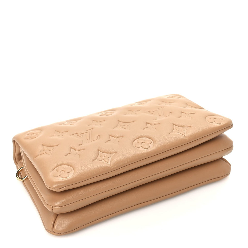 Louis Vuitton Lambskin Embossed Monogram Pochette Coussin Camel