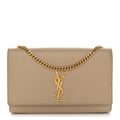 Saint Laurent Grain De Poudre Medium Monogram Kate Satchel Dark Beige