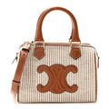 Celine Triomphe Textile Calfskin Striped Small Boston Bag Natural Tan