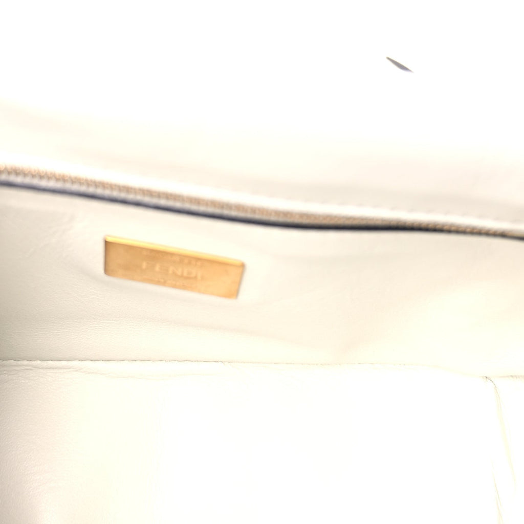 Fendi Nappa Small FF Embossed Midi Chain Baguette White