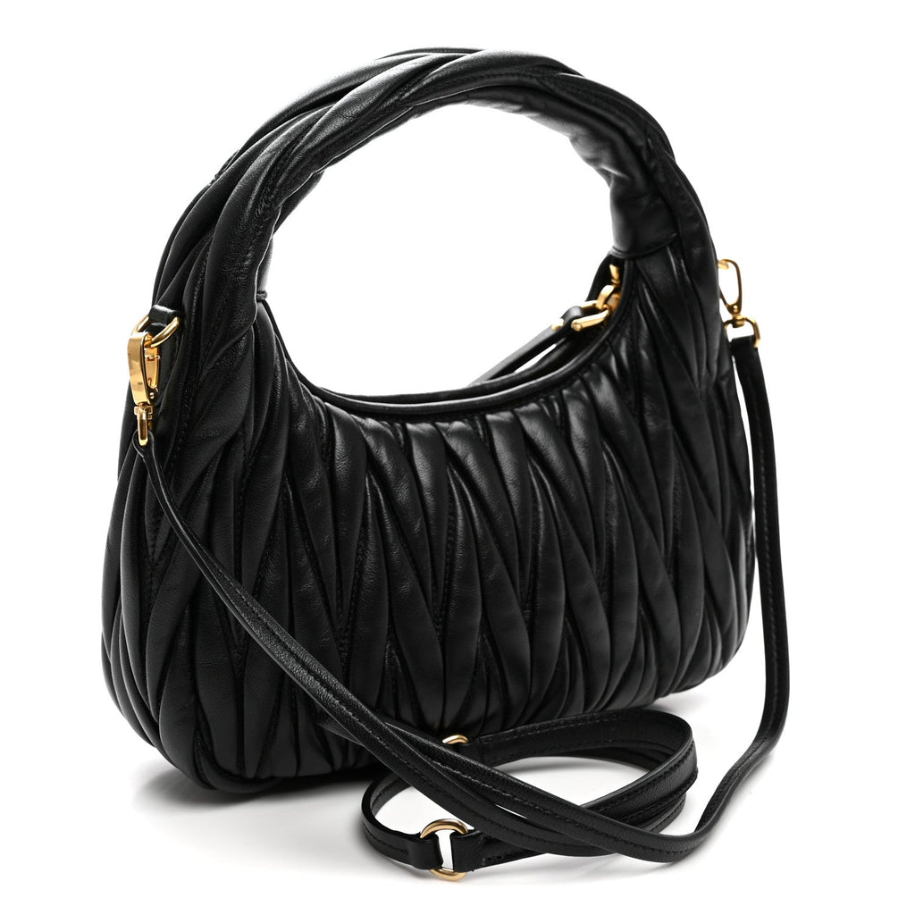 Miu Miu Nappa Matelasse Small Wander Hobo Black