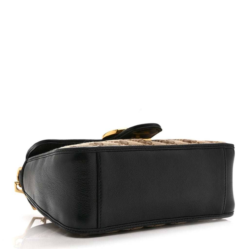 Gucci Monogram Azalea Calfskin Matelasse Diagonal Mini GG Marmont Top Handle Shoulder Bag Beige Ebony Black