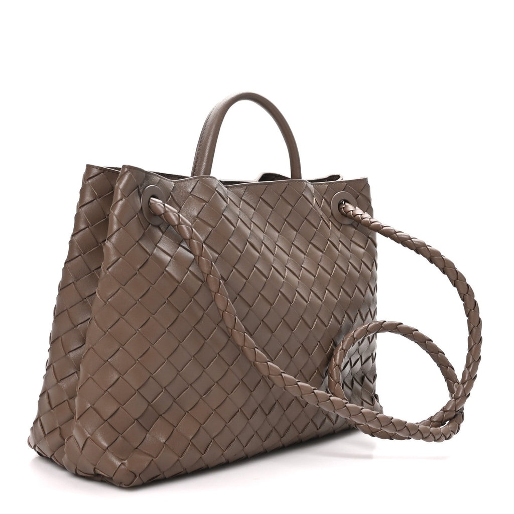 Bottega Veneta Nappa Intrecciato Medium Andiamo Shoulder Bag Taupe Grey