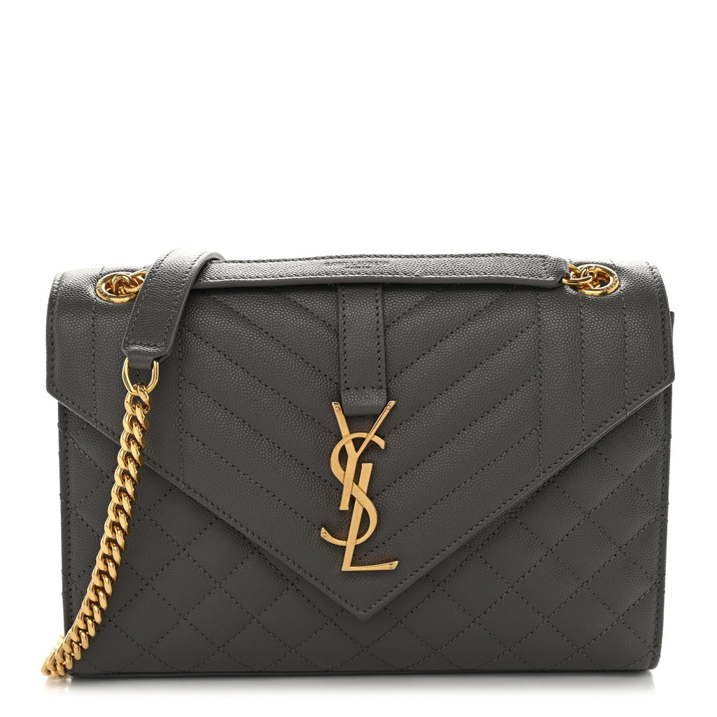 Saint Laurent Grain De Poudre Textured Mixed Matelasse Medium Triquilt Monogram Satchel Fog