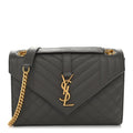 Saint Laurent Grain De Poudre Textured Mixed Matelasse Medium Triquilt Monogram Satchel Fog