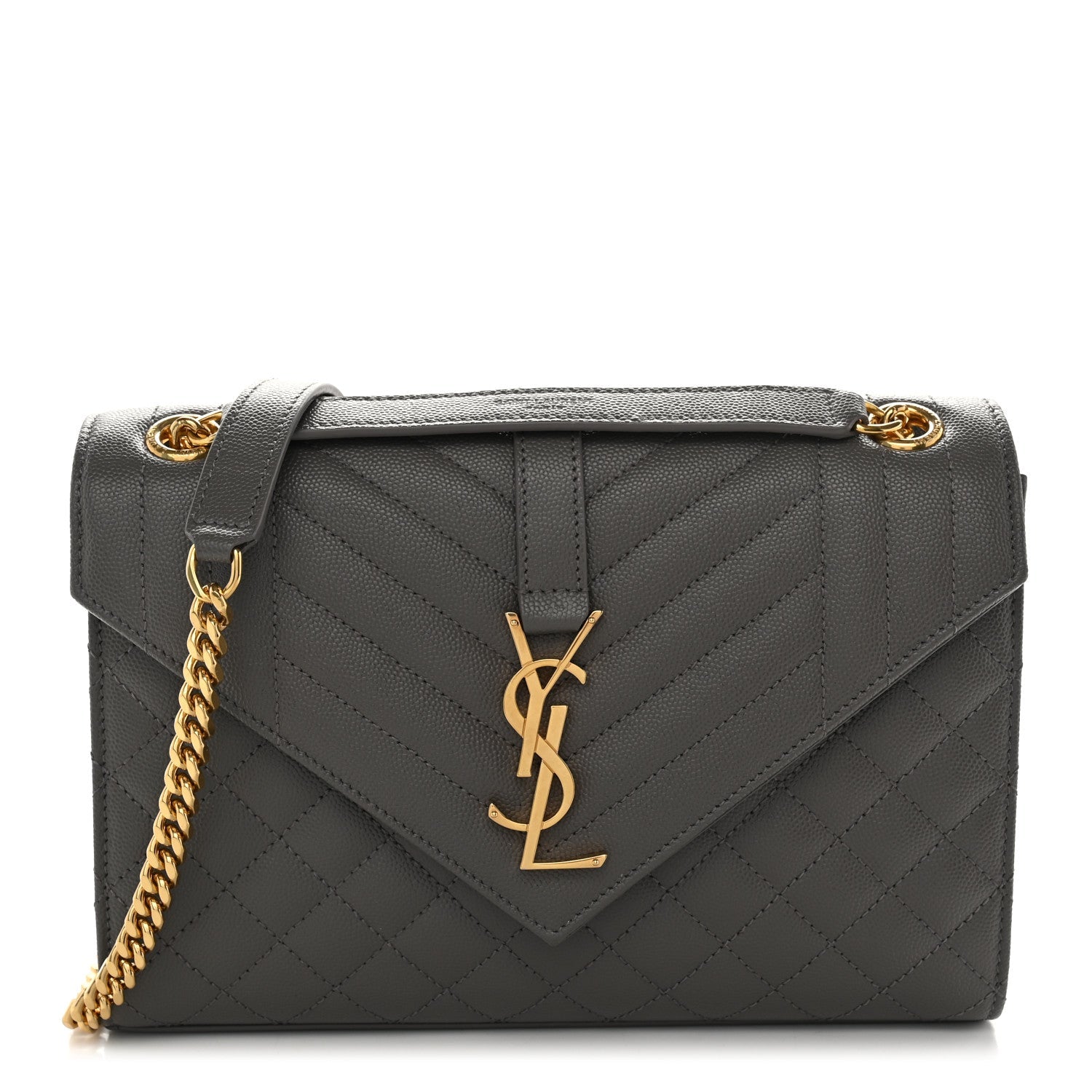 Saint Laurent Grain De Poudre Textured Mixed Matelasse Medium Triquilt Monogram Satchel Fog