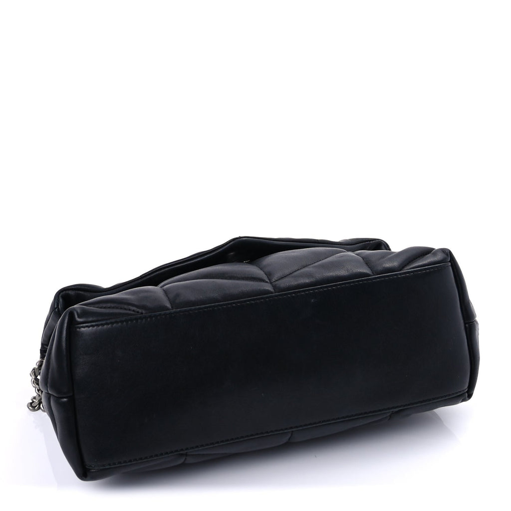 Saint Laurent Lambskin Quilted Small Loulou Puffer Monogram Chain Satchel Black