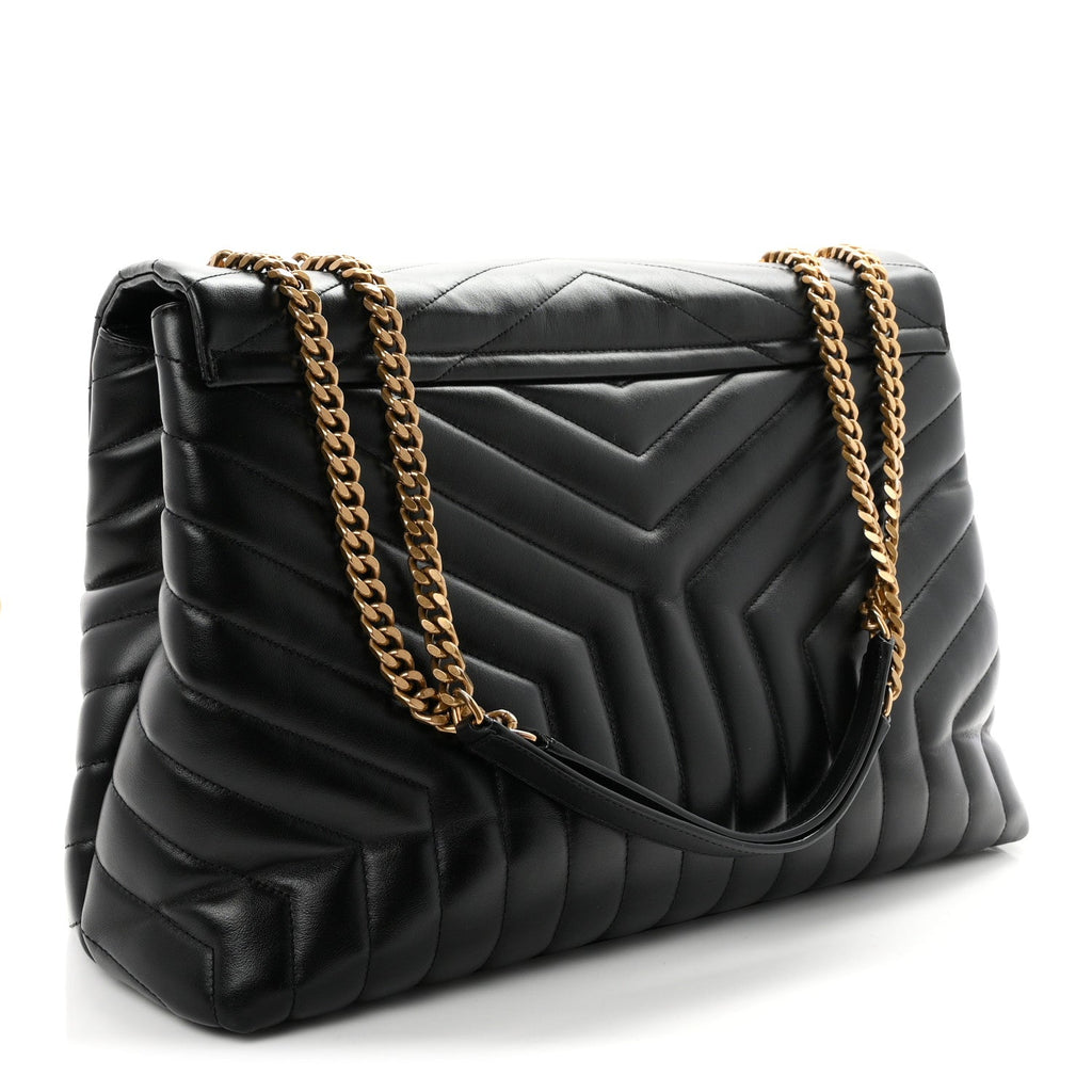 Saint Laurent Calfskin Y Quilted Monogram Large Loulou Chain Satchel Black