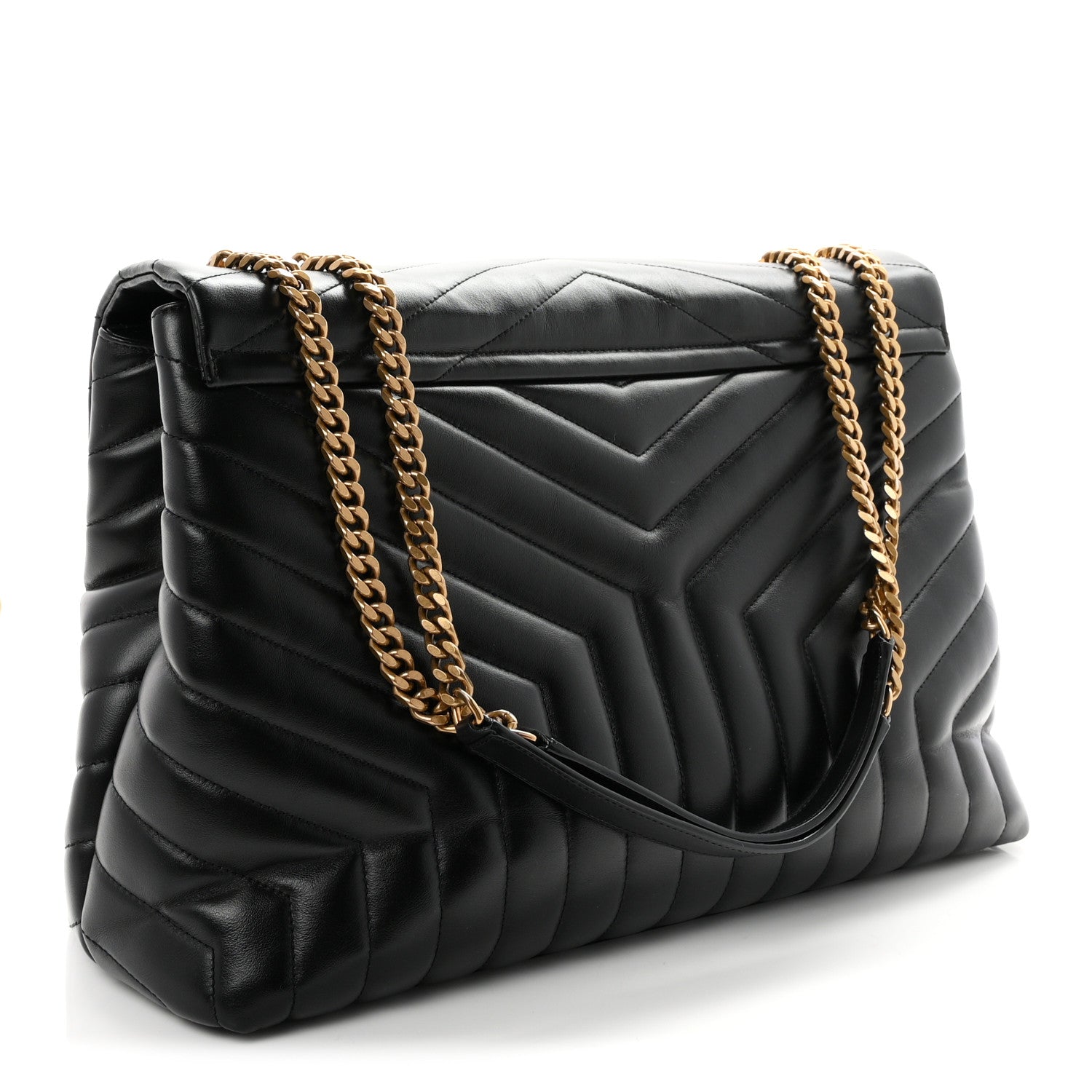 Saint Laurent Calfskin Y Quilted Monogram Large Loulou Chain Satchel Black