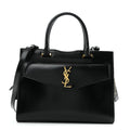 Saint Laurent Shiny Calfskin Medium Uptown Tote Black