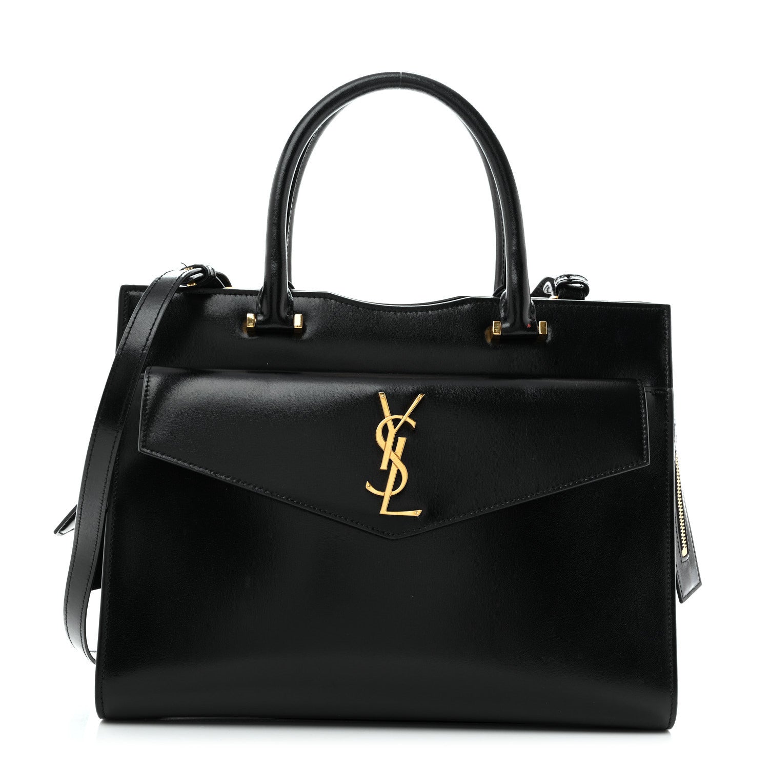 Saint Laurent Shiny Calfskin Medium Uptown Tote Black