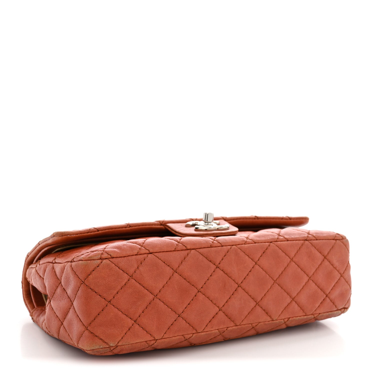 Chanel Glazed Lambskin Quilted Medium Double Flap Bijoux Chain Dark Orange