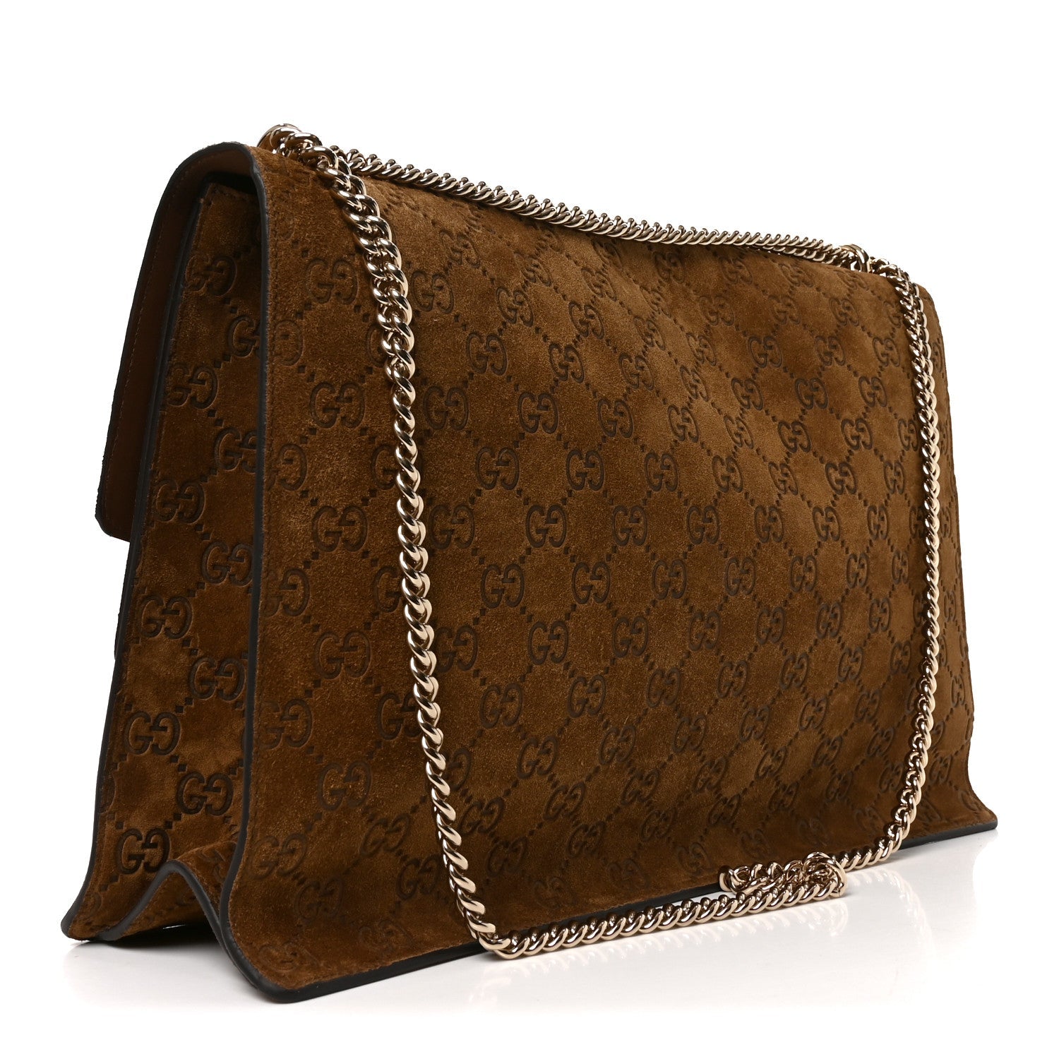 Gucci Suede GG Debossed Large Dionysus Shoulder Bag Brown