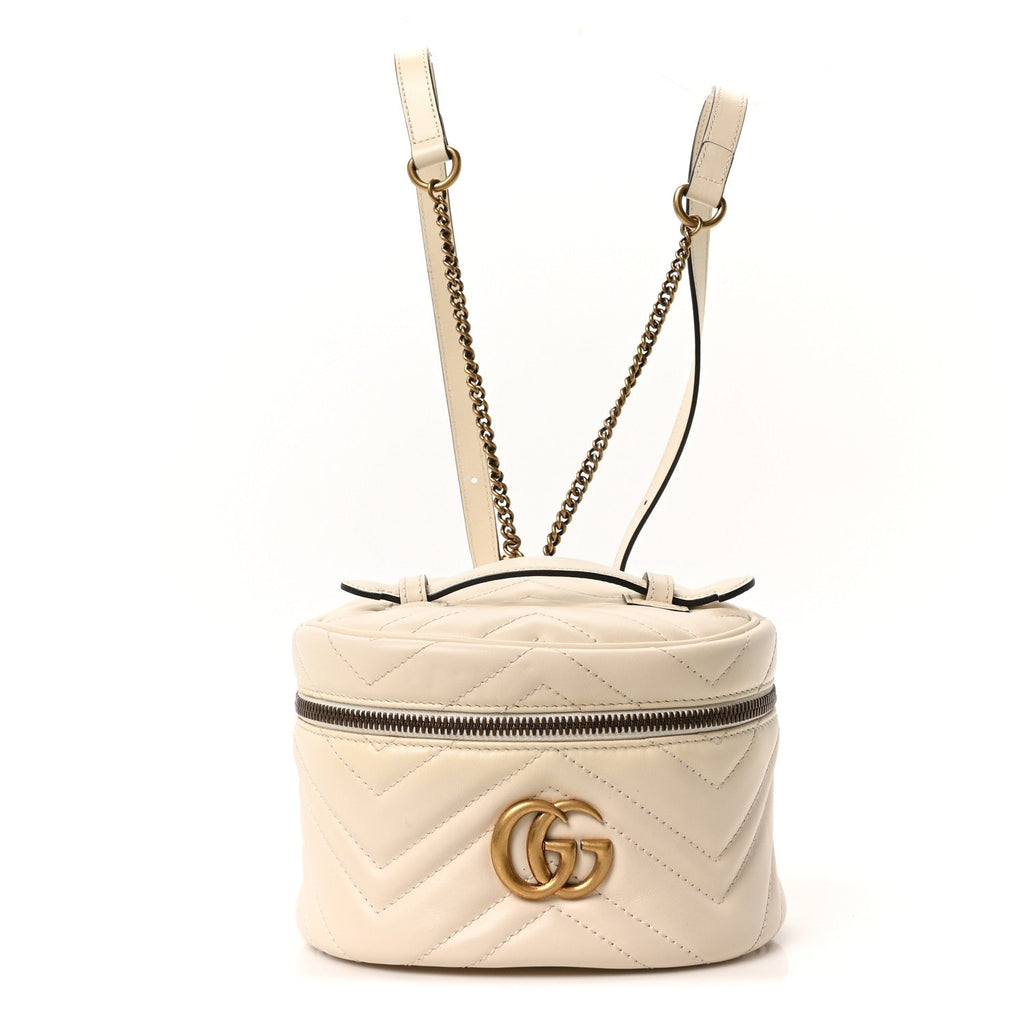 Gucci Calfskin Matelasse Mini GG Marmont Round Backpack White