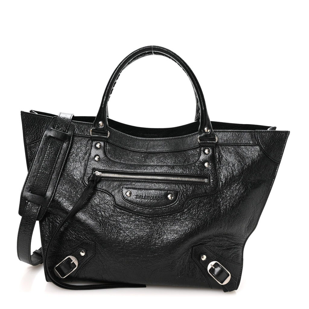 Balenciaga Agneau Arena Neo Classic Silver Hardware Large Upside Down Tote Black