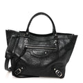 Balenciaga Agneau Arena Neo Classic Silver Hardware Large Upside Down Tote Black