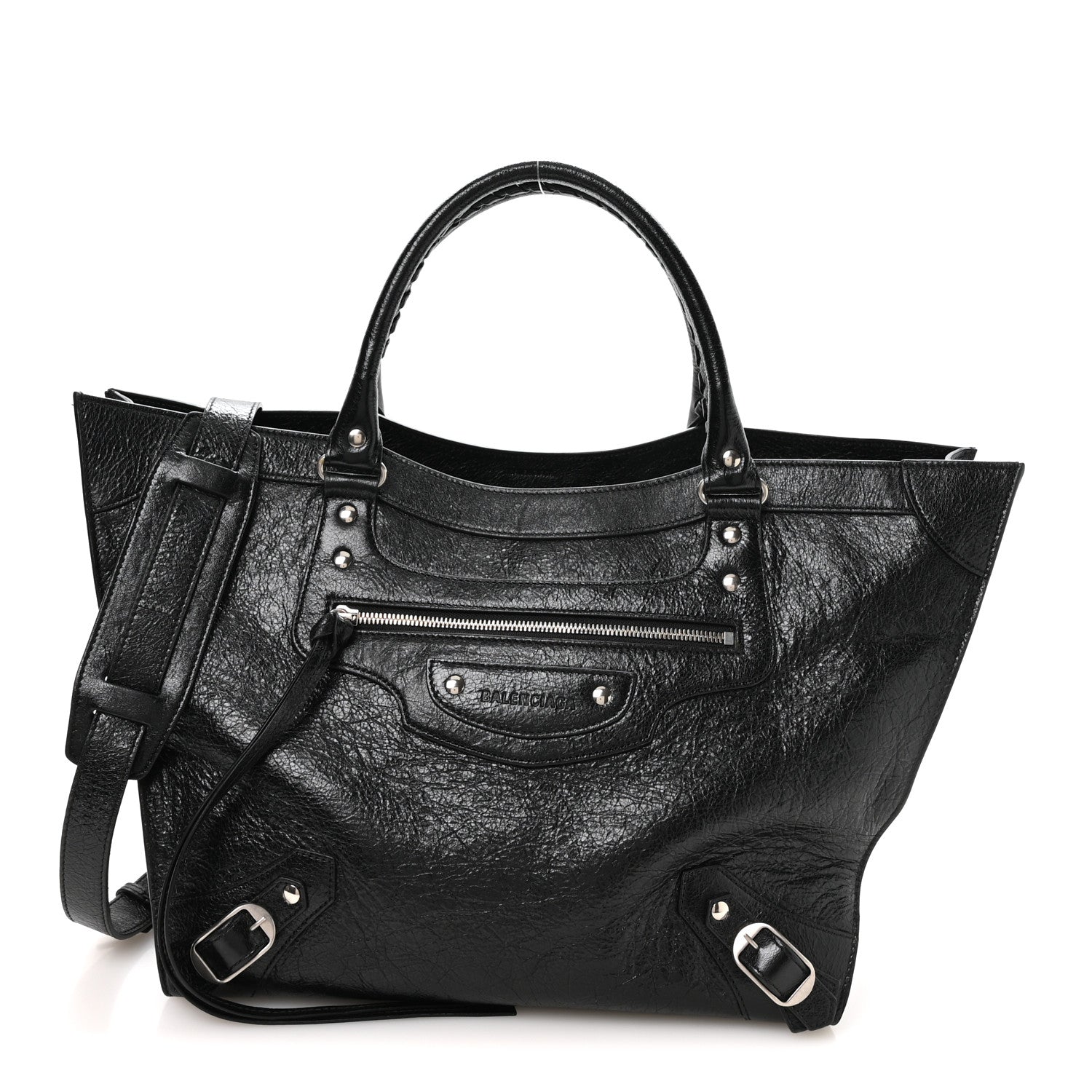 Balenciaga Agneau Arena Neo Classic Silver Hardware Large Upside Down Tote Black