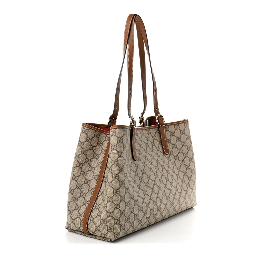 Gucci GG Supreme Monogram Emblem Large Tote Bag Beige Dark Brown