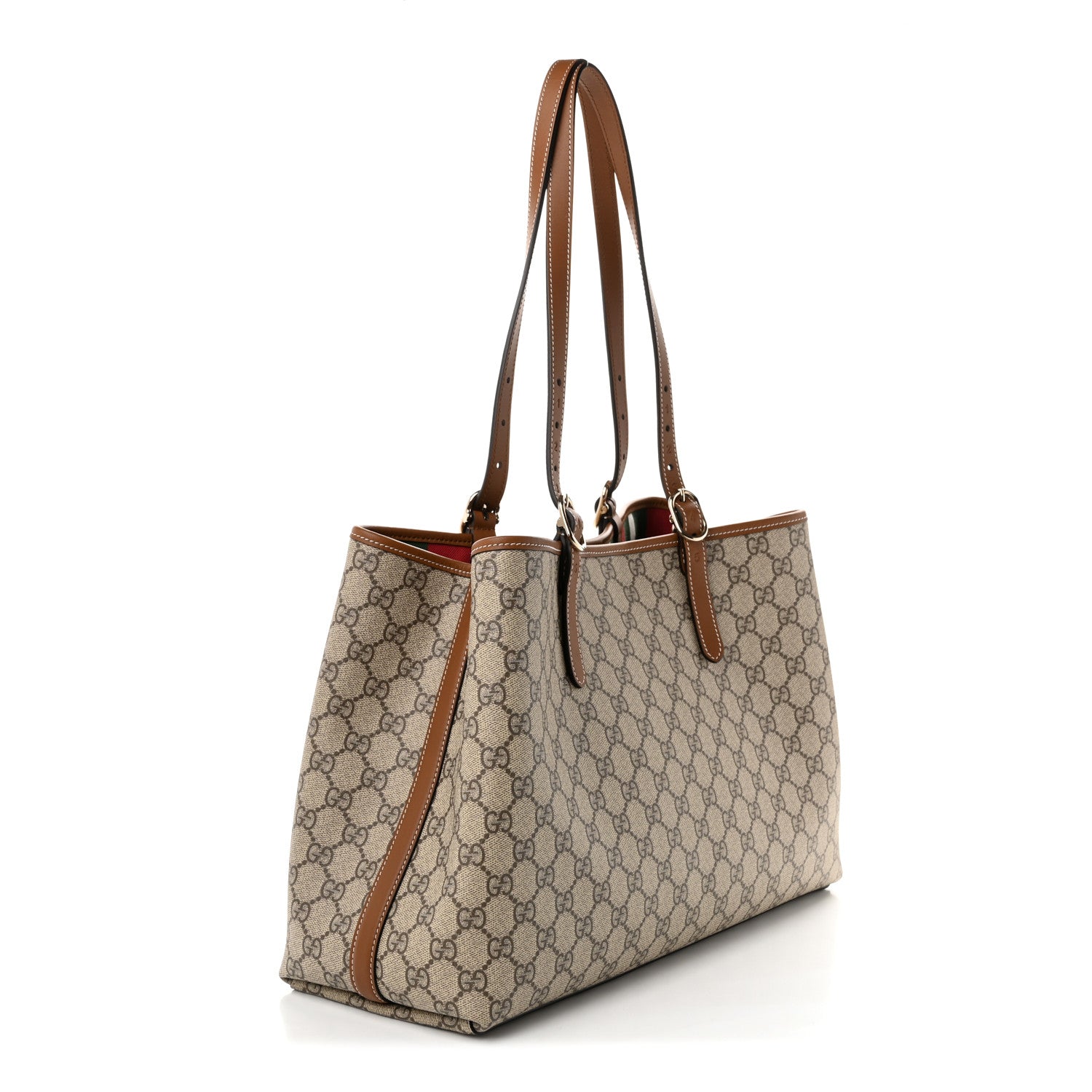 Gucci GG Supreme Monogram Emblem Large Tote Bag Beige Dark Brown