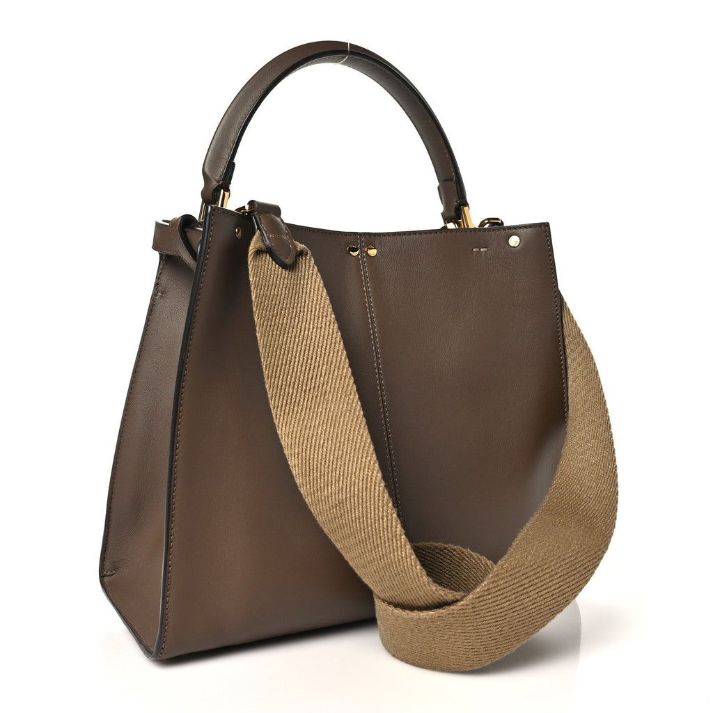 Fendi Vitello Seta Glazed Fabric FF 1974 Medium Peekaboo X-Lite Maya Mogano Panna Maya Mogano Panna