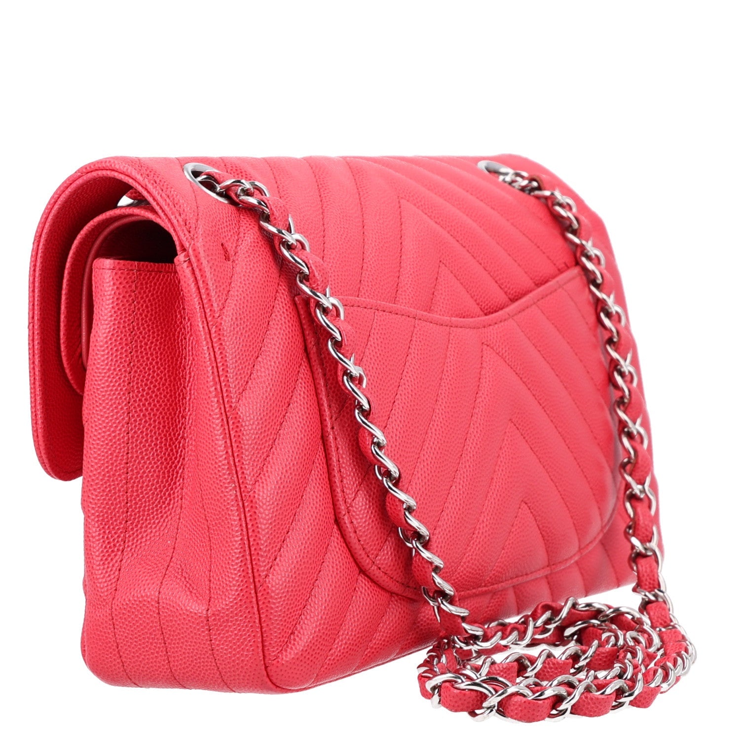 Chanel Caviar Chevron Quilted Small Double Flap Dark Pink