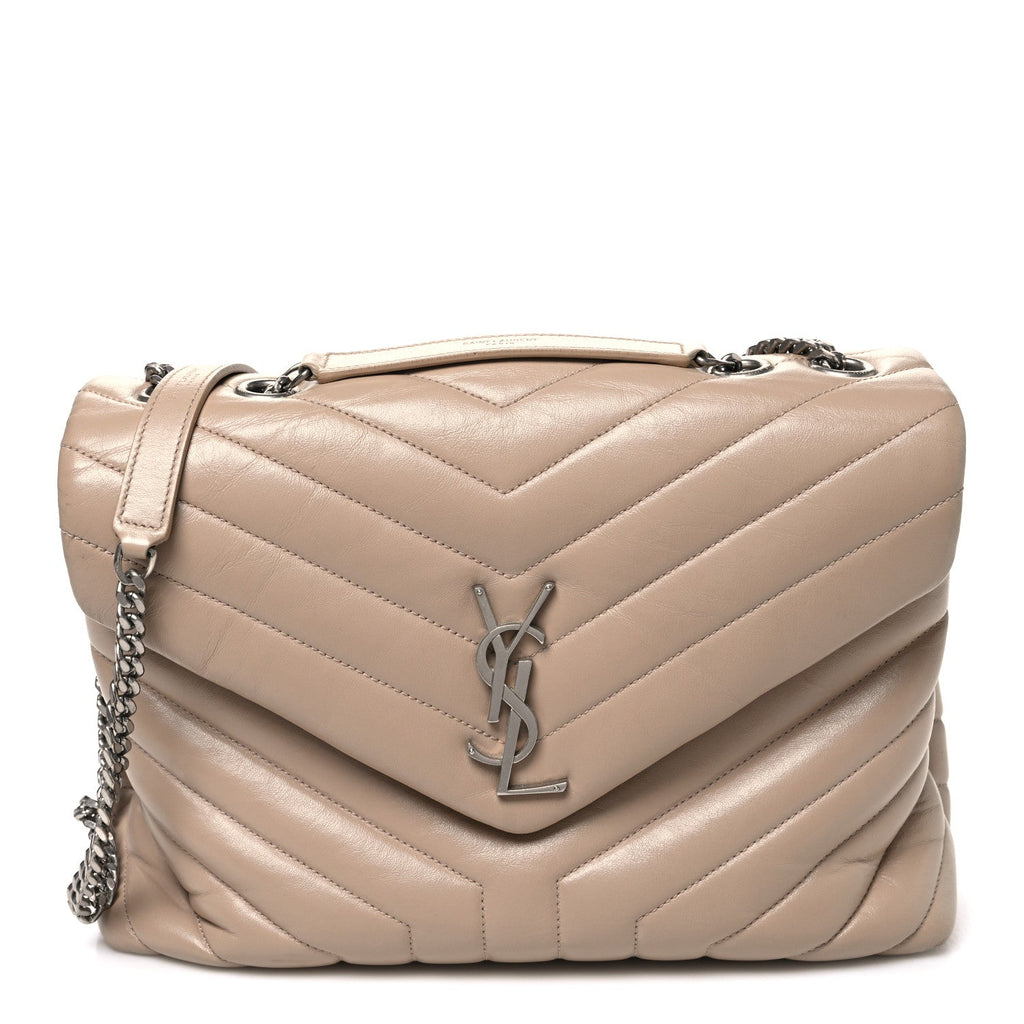 Saint Laurent Calfskin Y Quilted Monogram Medium Loulou Chain Satchel Nude Powder