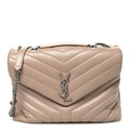 Saint Laurent Calfskin Y Quilted Monogram Medium Loulou Chain Satchel Nude Powder