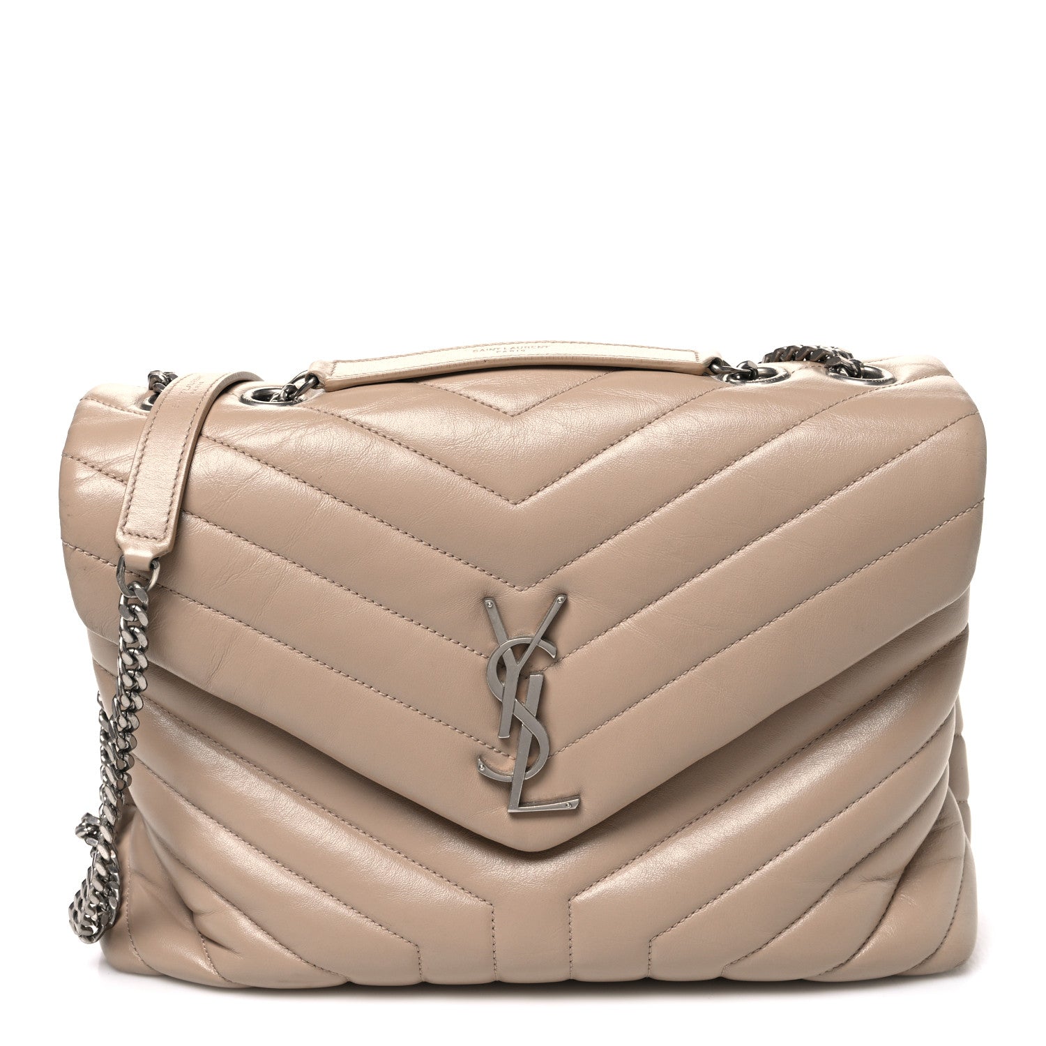 Saint Laurent Calfskin Y Quilted Monogram Medium Loulou Chain Satchel Nude Powder