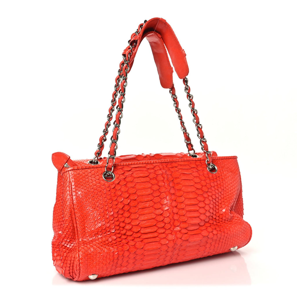 Chanel Snakeskin East West Kisslock Flap Red