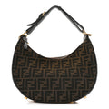 Fendi Fabric Jacquard Vitello Grace FF 1974 Small Fendigraphy Hobo Bag Tobacco Moro Ebano