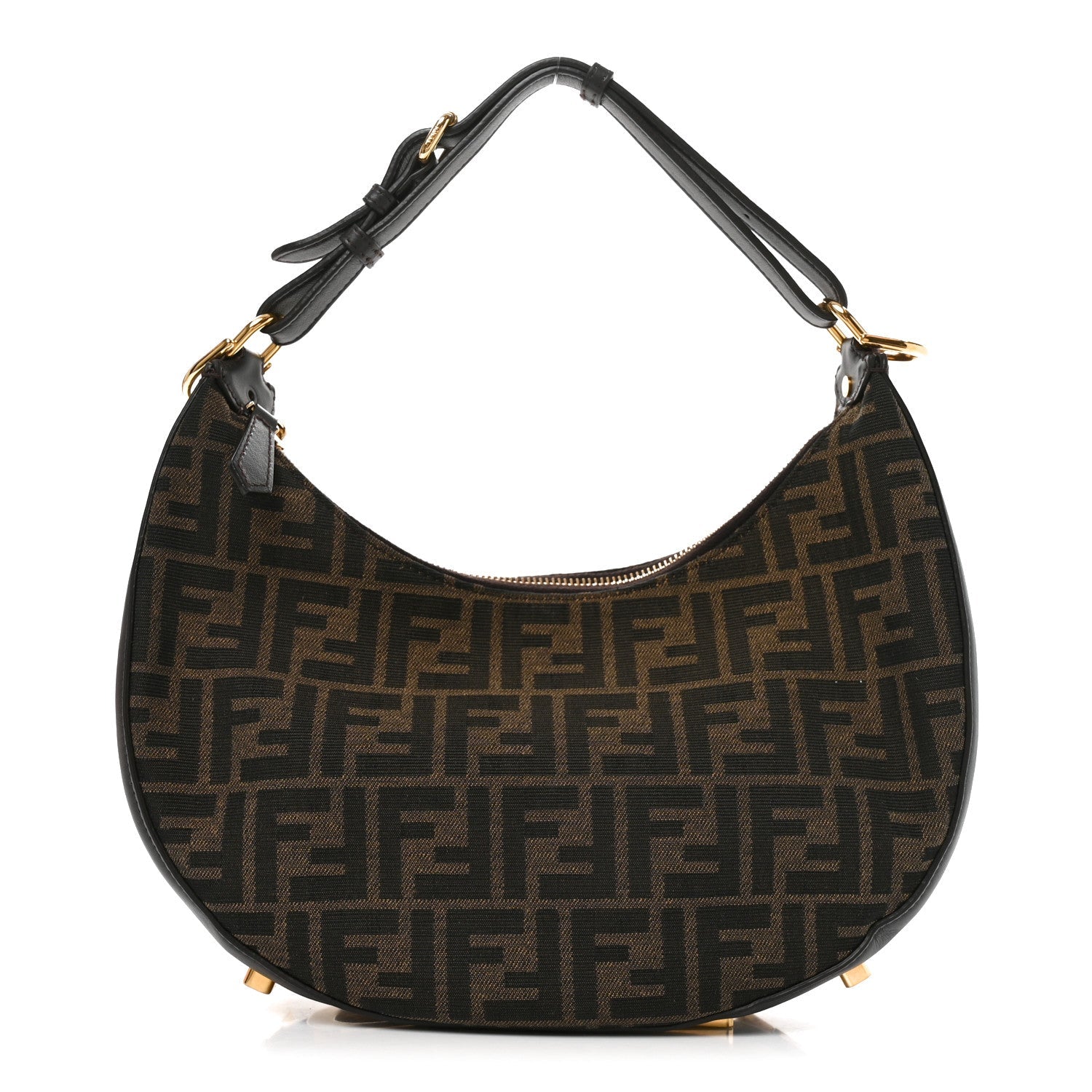 Fendi Fabric Jacquard Vitello Grace FF 1974 Small Fendigraphy Hobo Bag Tobacco Moro Ebano