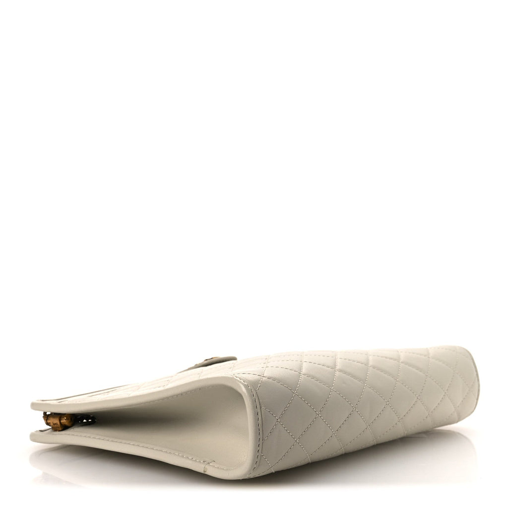 Saint Laurent Lambskin Quilted Monogram Baby Victoire Chain Clutch Blanc Vintage
