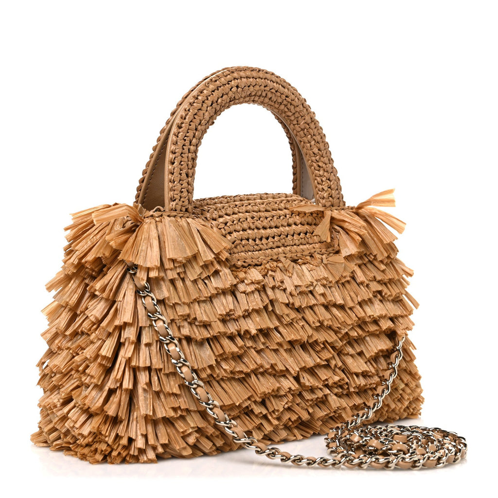 Chanel Raffia Fringe Nano Kelly Shopper Dark Beige