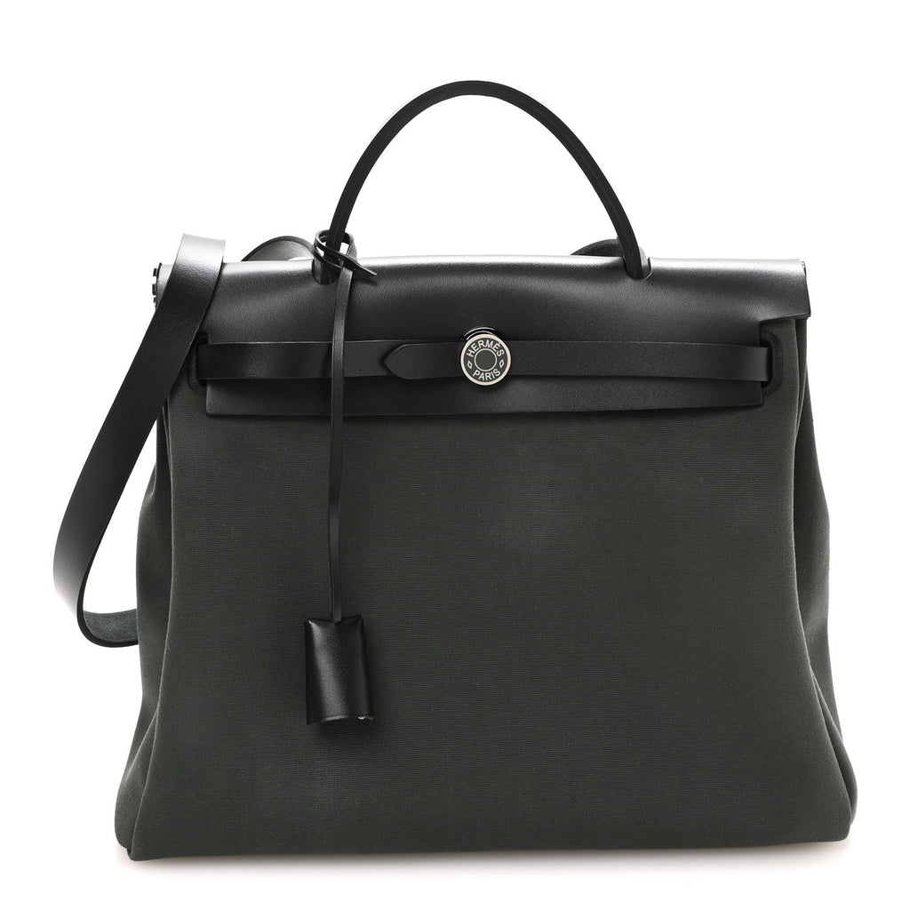 Hermès Toile Militaire Vache Hunter Laque Herbag Zip Retourne PM 31 Vert Mangrove Black