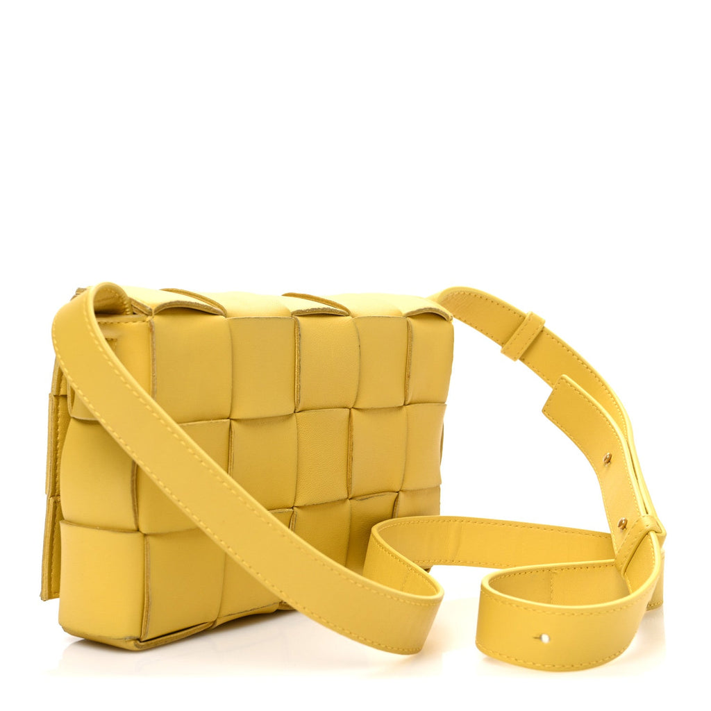 Bottega Veneta Lambskin Maxi Intrecciato Small Cassette Crossbody Bag Gold
