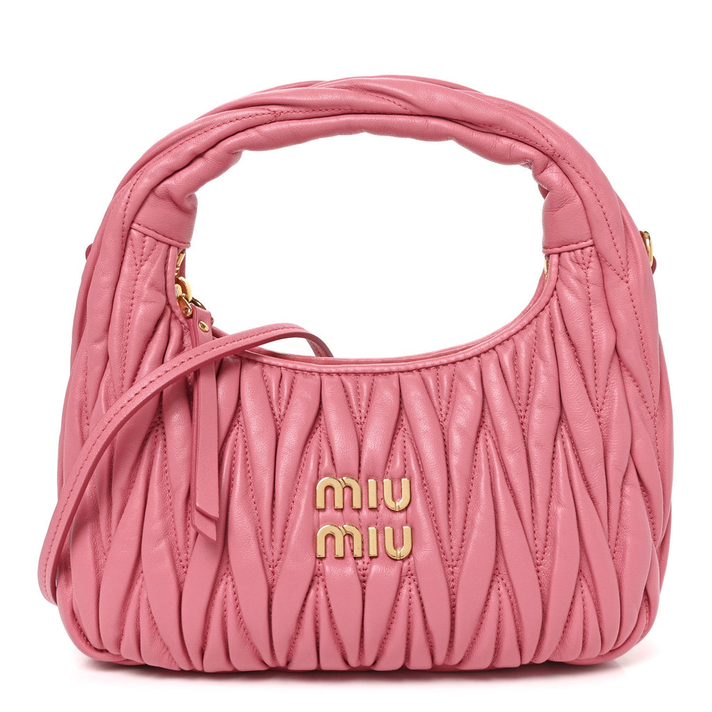 Miu Miu Nappa Matelasse Small Wander Hobo Pink front view