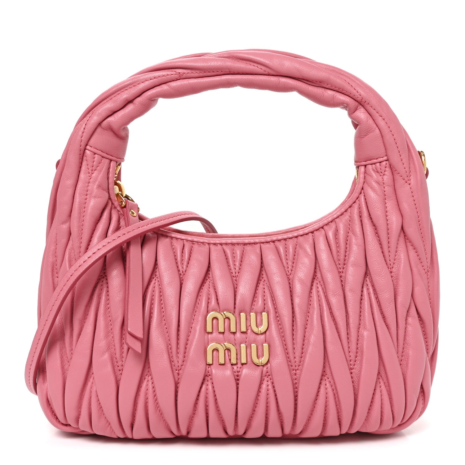 Miu Miu Nappa Matelasse Small Wander Hobo Pink front view