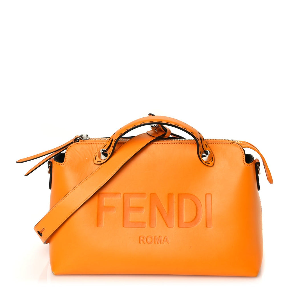 Fendi Vitello King Logo Embossed Medium By The Way Boston Bag Clementine
