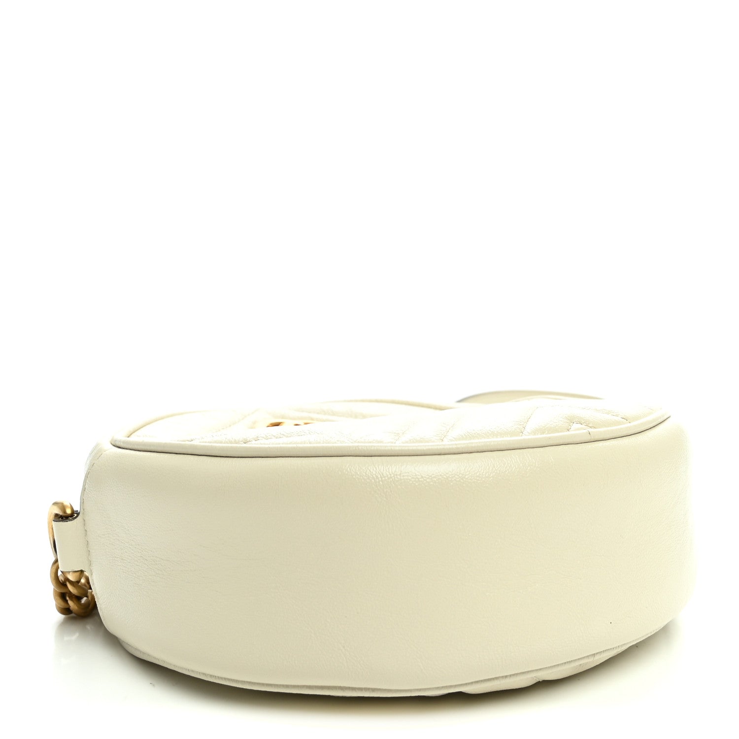 Gucci Calfskin Matelasse Mini GG Marmont Round Shoulder Bag White White