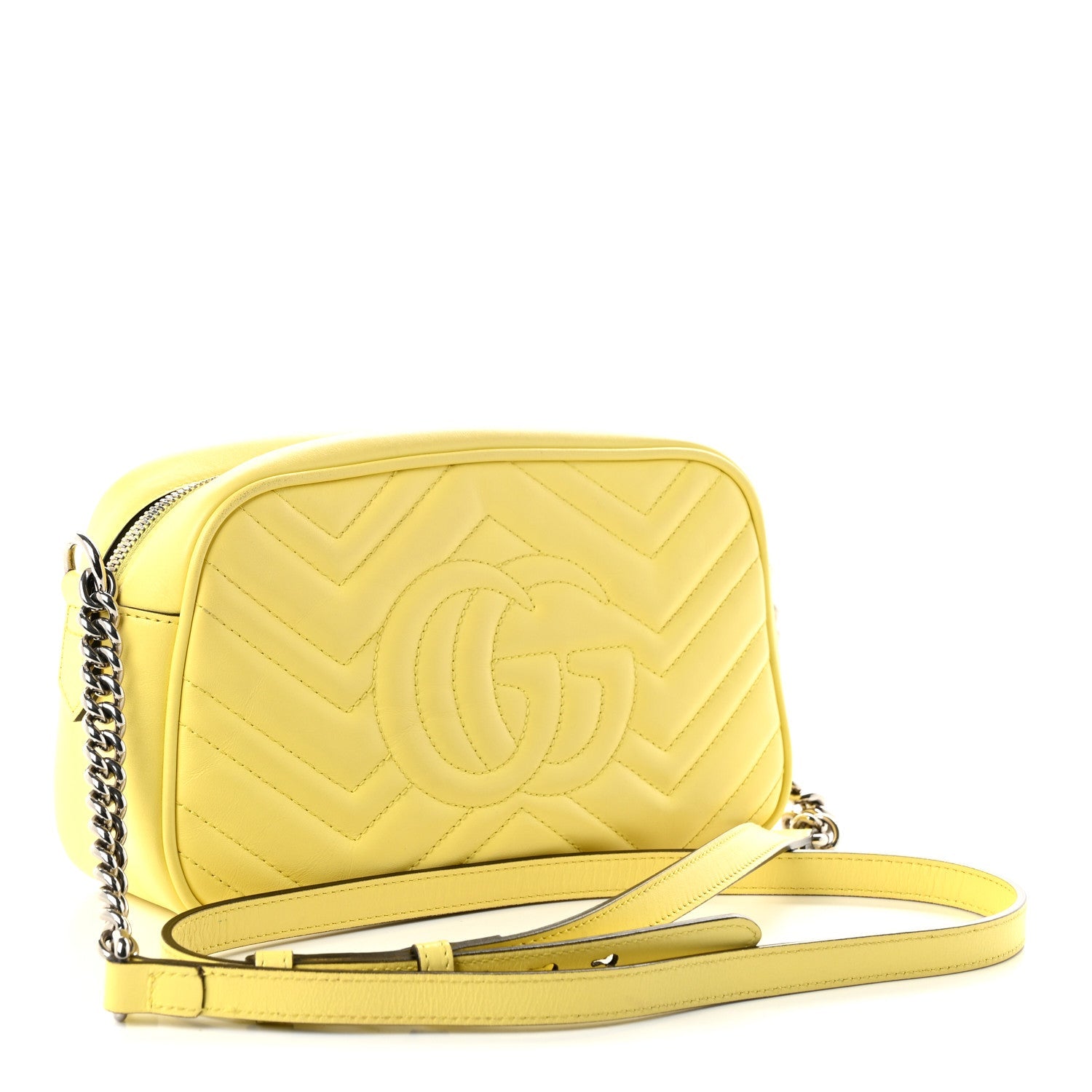 Gucci Calfskin Matelasse Small GG Marmont Chain Shoulder Bag Banana