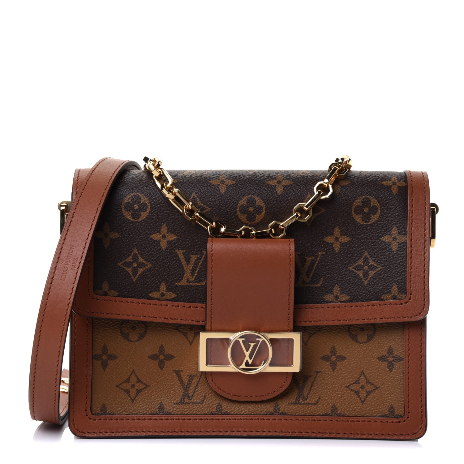 3/4 front view with chain and leather strap