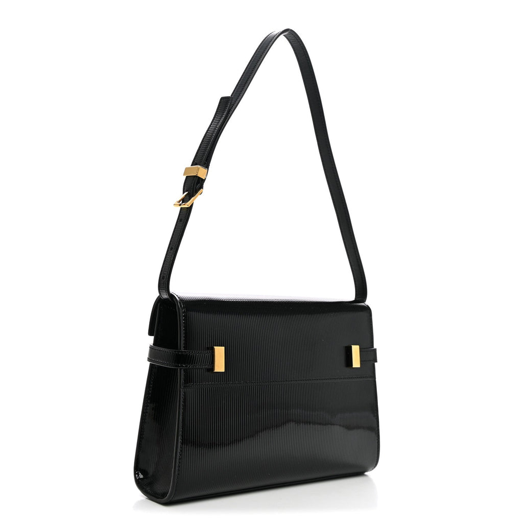 Saint Laurent Patent Linear Embossed Small Manhattan Shoulder Bag Black