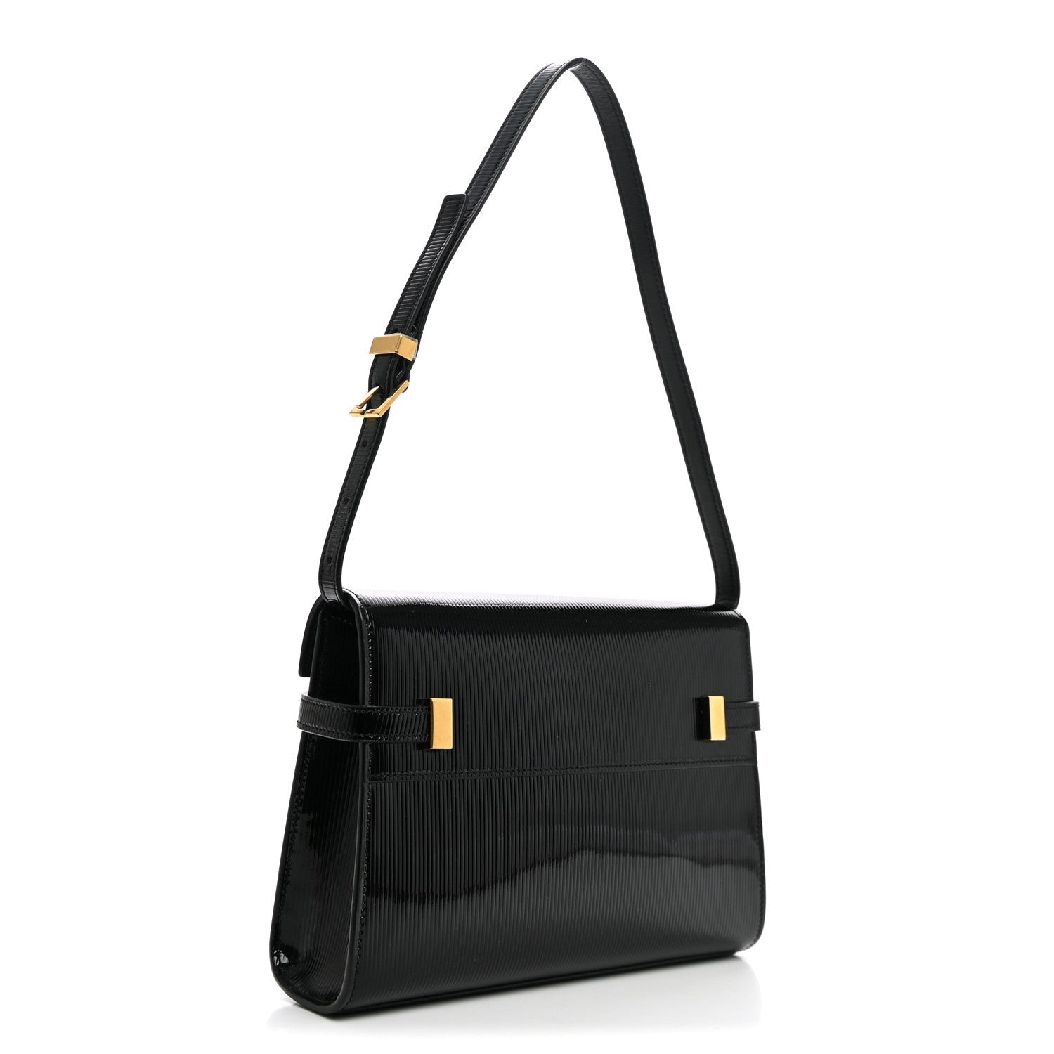 Saint Laurent Patent Linear Embossed Small Manhattan Shoulder Bag Black