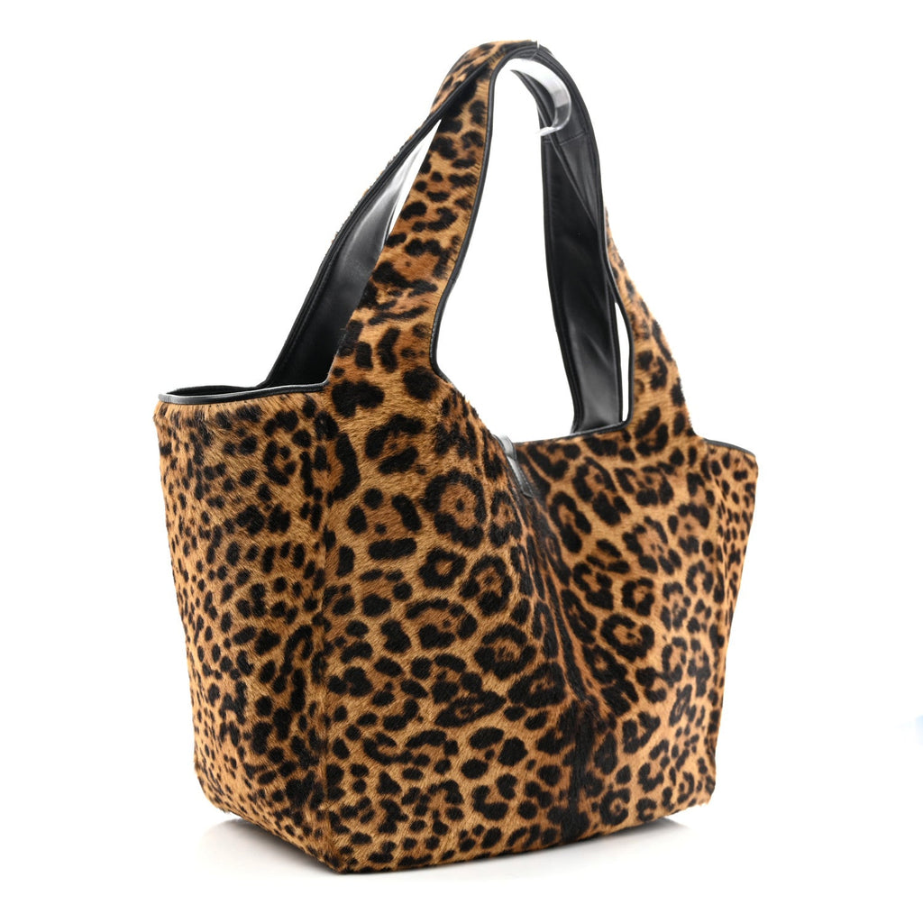 Saint Laurent Pony Hair Nappa Leopard Print Le 5 A 7 Bea Tote Earth Black
