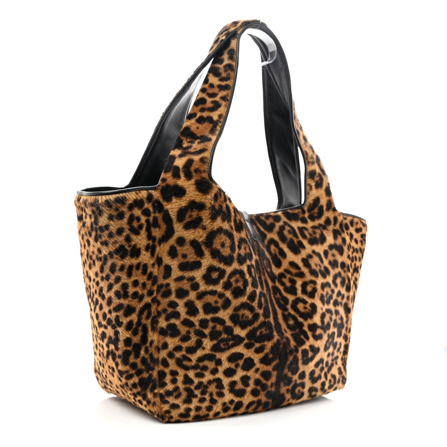Saint Laurent Pony Hair Nappa Leopard Print Le 5 A 7 Bea Tote Earth Black
