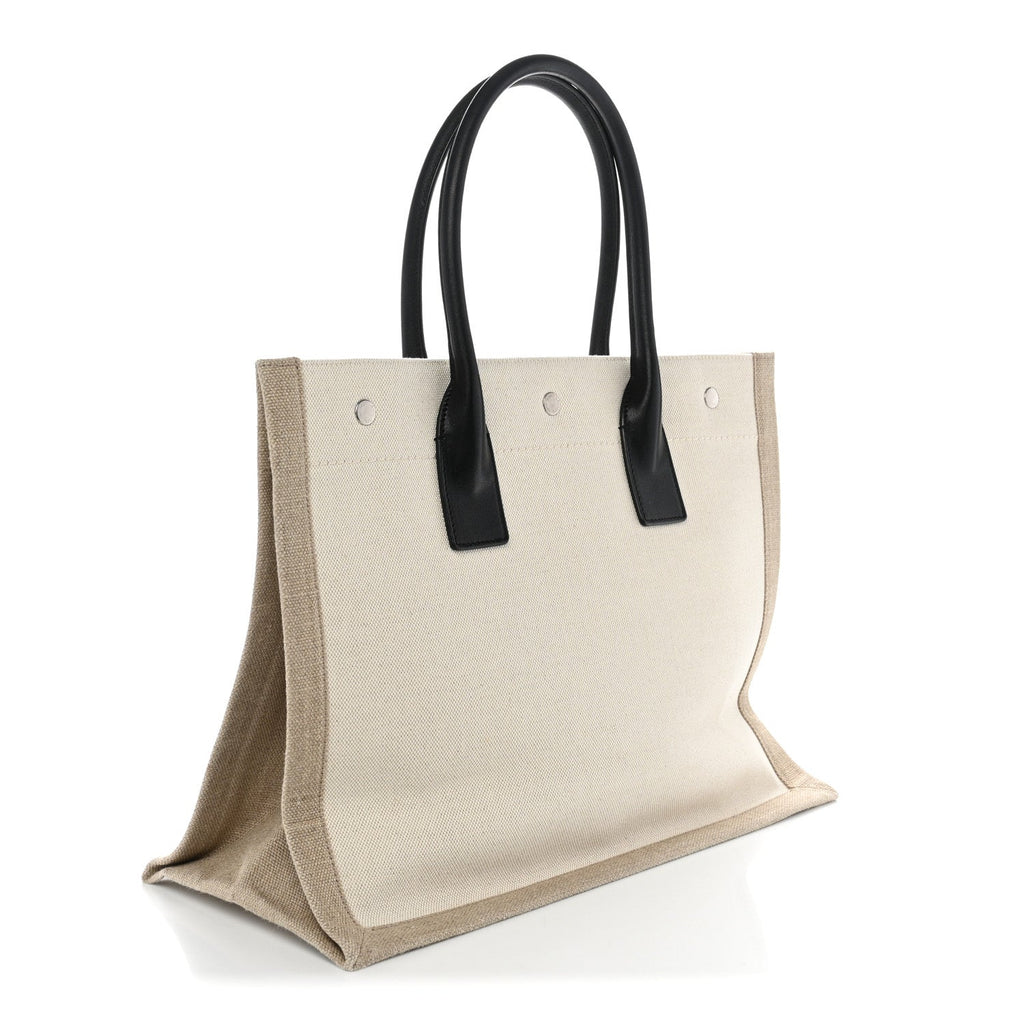 Saint Laurent Linen Calfskin Small Rive Gauche Tote Greggio Natural
