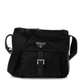 Prada Nylon Vela Saffiano Single Buckle Messenger Shoulder Bag Black