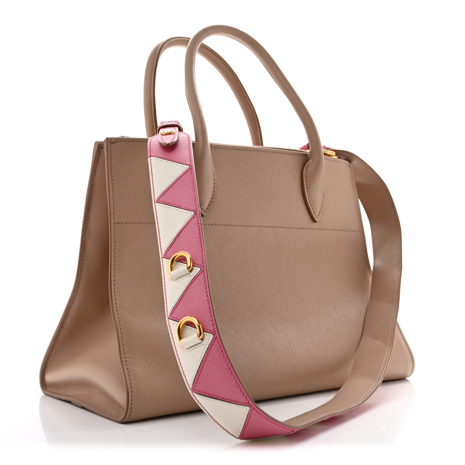 Prada Saffiano City Calfskin Greche Medium Paradigme Bag Cammeo Begonia